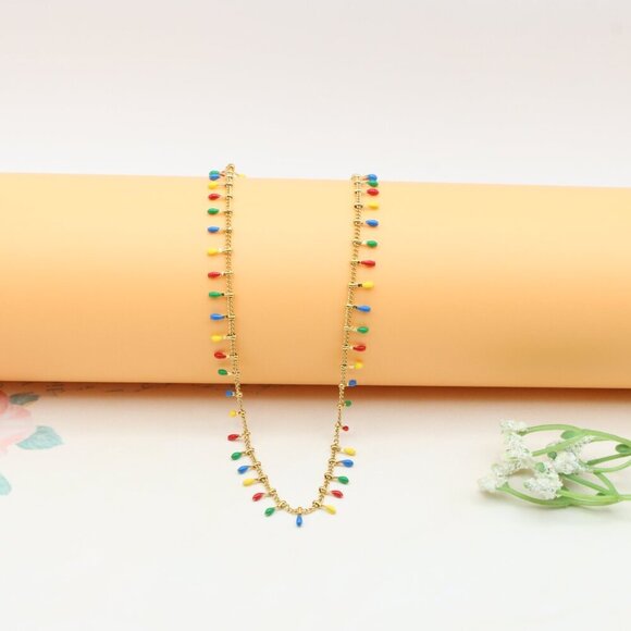 Colorful Teardrop Charm Gold Plated Yellow Necklace for Women, XPNL0363 - Picture 8 of 11